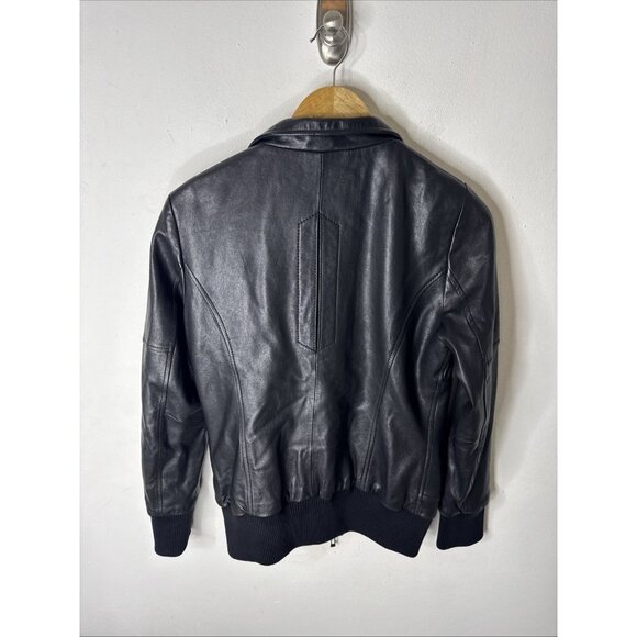 Soia & Kyo Genuine Leather Bomber Jacket Black Zip Up Ribbed Trim Women’s M - Picture 3 of 8